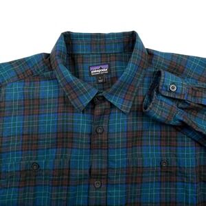 Patagonia Flannel Shirt Blue Plaid Long Sleeve Large Men's Double Pocket 53837